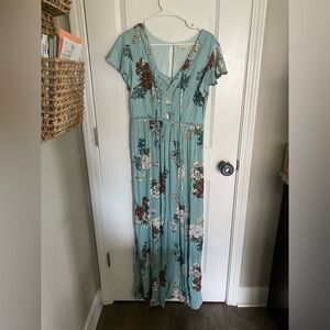 Cotton Blu Maxi Dress with Slits - Small